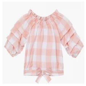 Girls. Habitual Pink and White Gingham Blouse with Ruffled Sleeves. Size 10